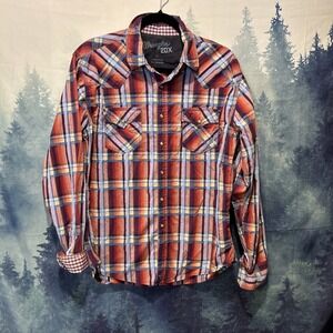 WRANGLER 20X Western Plaid Shirt Long Sleeve Pearl Snap Buttons Red Blue MEDIUM